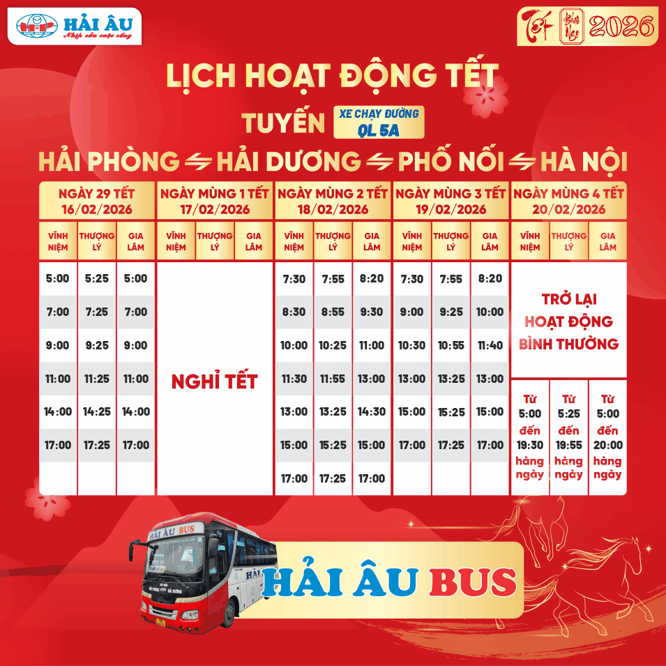 Lịch hoạt động Tết: Tuyến Hải Phòng - Hải Dương - Phố Nối - Hà Nội (5A)
