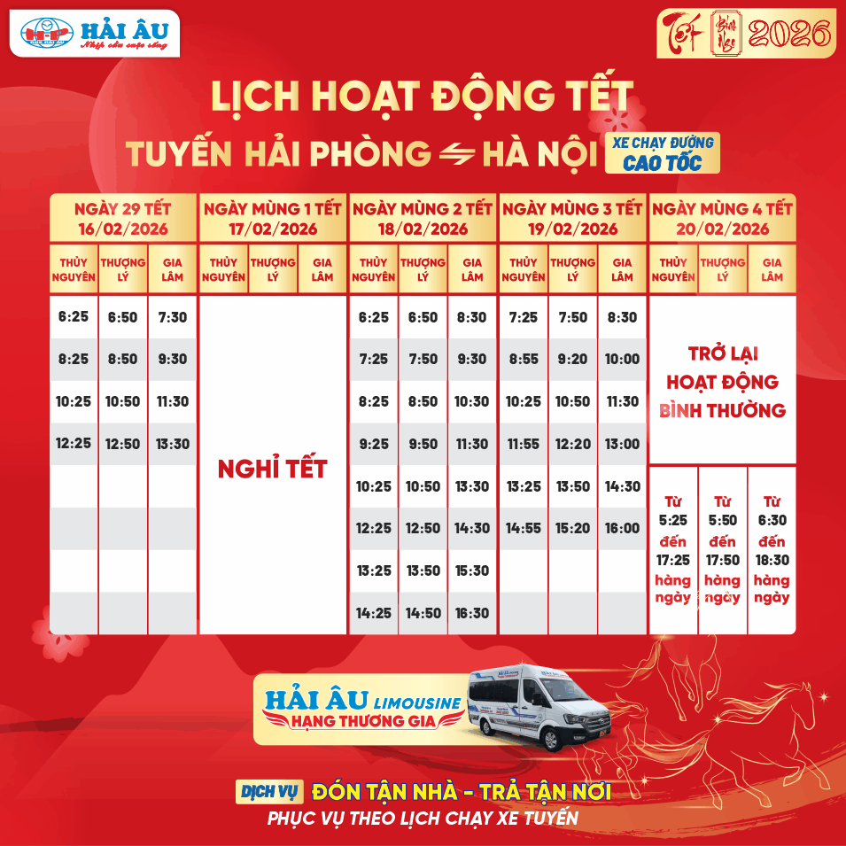Lịch hoạt động Tết: Tuyến Thủy Nguyên - Thượng Lý - Gia Lâm (Cao Tốc)